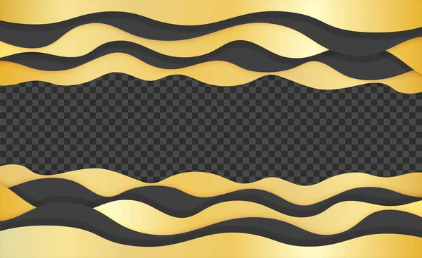 Goldene Wellen Geschichtete Kunstpapier Karte Isoliert Auf Transparentem Hintergrund Origami — Stockvektor