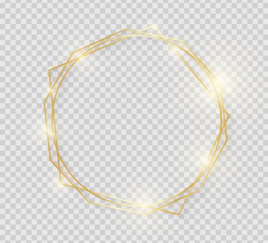 Altın parlak parlayan vintage çerçeve şeffaf arka plan üzerinde izole gölgeler. Dekoratif altın lüks çizgi kenarlık davet, kartı, satış, fotoğraf vb için. Vektör çizim