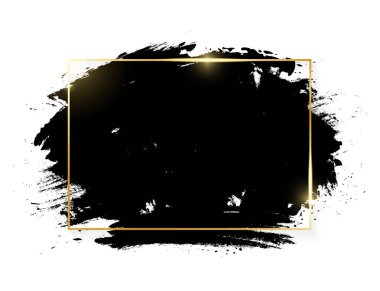 Altın parlak parlayan rectange çerçeve beyaz arka plan üzerinde izole grunge siyah fırça darbeleriyle. Altın lüks çizgi kenarlık davetiye kartı Satılık moda reklam, fotoğraf. Vektör çizim