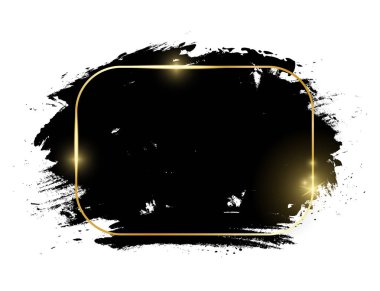 Altın parlak parlayan rectange çerçeve beyaz arka plan üzerinde izole grunge siyah fırça darbeleriyle. Altın lüks çizgi kenarlık davetiye kartı Satılık moda reklam, fotoğraf. Vektör çizim