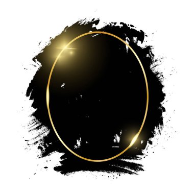 Altın parlak parlayan oval çerçeve beyaz arka plan üzerinde izole grunge siyah fırça darbeleriyle. Altın lüks çizgi kenarlık davet, kartı, satış, moda, reklam, fotoğraf vb için. Vektör çizim