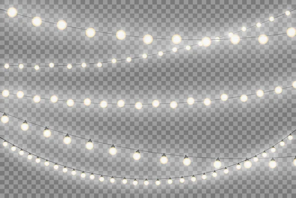 Lumières Noël Blanches Réalistes Isolé Lumineux Led Néon Lumières Lampes — Image vectorielle