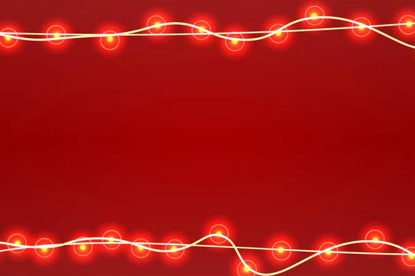 Weihnachten Hintergrund Mit Weihnachtsbeleuchtung Leuchtende Girlande Isoliert Auf Rotem Hintergrund — Stockvektor
