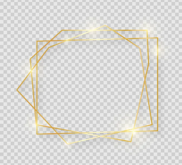 Gold Glänzende Vintage Rahmen Mit Schatten Isoliert Auf Transparentem Hintergrund — Stockvektor