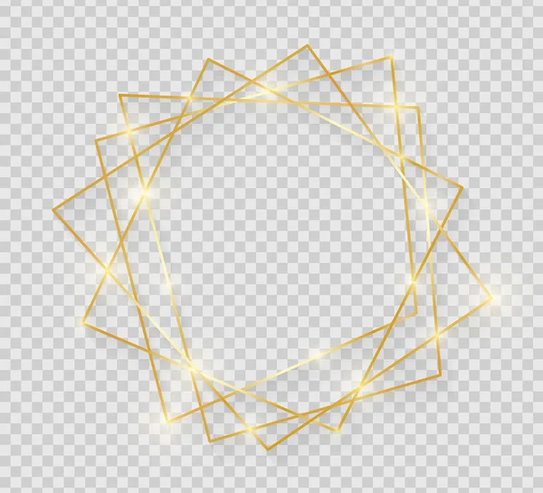 Золотая Блестящая Винтажная Рамка Тенями Изолированными Прозрачном Фоне Декоративная Золотая — стоковый вектор