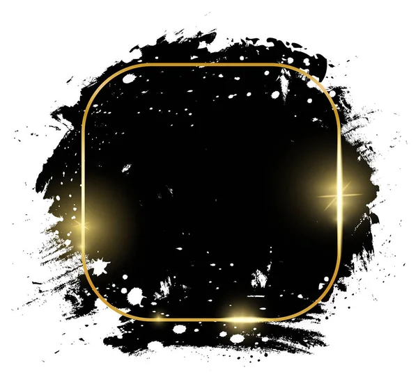 Altın parlak parlayan kare kare siyah grunge fırça darbeleriyle beyaz arka plan üzerinde izole. Altın lüks çizgi kenarlık davet, kartı, satış, moda, reklam, fotoğraf vb için. Vektör çizim
