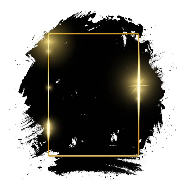 Altın parlak parlayan rectange çerçeve beyaz arka plan üzerinde izole grunge siyah fırça darbeleriyle. Altın lüks çizgi kenarlık davetiye kartı Satılık moda reklam, fotoğraf. Vektör çizim