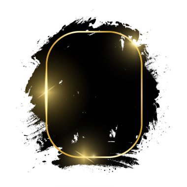 Altın parlak parlayan rectange çerçeve beyaz arka plan üzerinde izole grunge siyah fırça darbeleriyle. Altın lüks çizgi kenarlık davetiye kartı Satılık moda reklam, fotoğraf. Vektör çizim