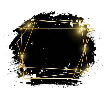 Altın parlak parlayan sanat çerçeve beyaz arka plan üzerinde izole grunge siyah fırça darbeleriyle. Altın lüks çizgi kenarlık davet, kartı, satış, moda, reklam, fotoğraf vb için. Vektör çizim