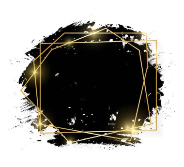Altın parlak parlayan sanat çerçeve beyaz arka plan üzerinde izole grunge siyah fırça darbeleriyle. Altın lüks çizgi kenarlık davet, kartı, satış, moda, reklam, fotoğraf vb için. Vektör çizim