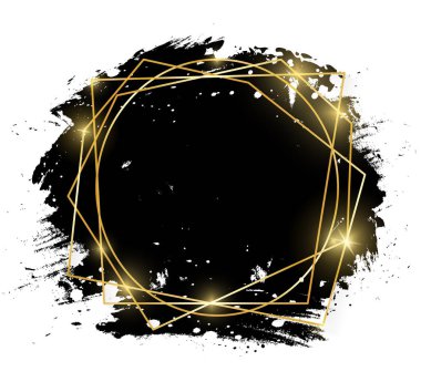 Altın parlak parlayan sanat çerçeve beyaz arka plan üzerinde izole grunge siyah fırça darbeleriyle. Altın lüks çizgi kenarlık davet, kartı, satış, moda, reklam, fotoğraf vb için. Vektör çizim