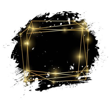 Altın parlak parlayan sanat çerçeve beyaz arka plan üzerinde izole grunge siyah fırça darbeleriyle. Altın lüks çizgi kenarlık davet, kartı, satış, moda, reklam, fotoğraf vb için. Vektör çizim