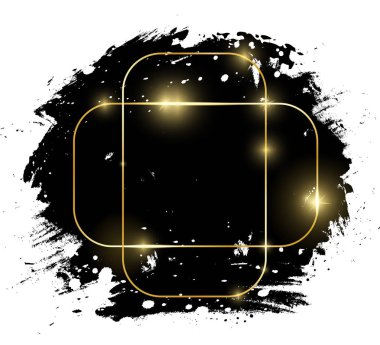 Altın parlak parlayan sanat çerçeve beyaz arka plan üzerinde izole grunge siyah fırça darbeleriyle. Altın lüks çizgi kenarlık davet, kartı, satış, moda, reklam, fotoğraf vb için. Vektör çizim