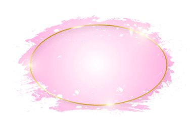 Altın parlak parlayan oval çerçeve beyaz arka plan üzerinde izole pembe fırça darbeleriyle. Altın çizgi kenarlık davet, kartı, satış, moda, düğün için. Kadın, Sevgililer ya annenin gün kavramı. Vektör