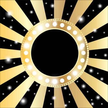 Noel ve yeni yıl vintage dekorasyon. Altın yüzük ve çelenk retro manga arka plan üzerinde. Siyah dekoratif parlayan çerçeve. Vektör çizim