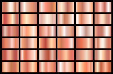 Gerçekçi pembe altın degrade doku paketi. Parlak altın gül metal folyo Gradyan Seti. Vektör çizim