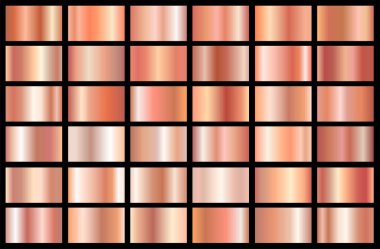 Gerçekçi pembe altın degrade doku paketi. Parlak altın gül metal folyo Gradyan Seti. Vektör çizim