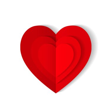 Kırmızı Origami Kağıt Yürek Beyaz Arkaplanda İzole Edildi. Sevgililer Günü Konsepti. Aşk, Duygular, Şefkat Tasarımı. Vektör İllüstrasyonu