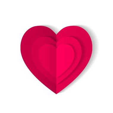Pembe origami kağıt kalp beyaz arka plan üzerinde izole. Sevgililer günü kavramı. Aşk, duygular, hassasiyet tasarım. Vektör çizim