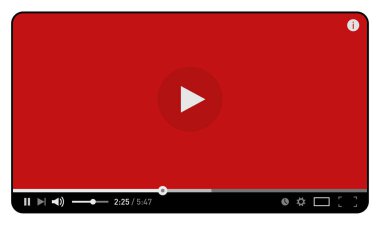 Web ve mobil uygulamaları düz stil üzerinde beyaz izole kırmızı basit modern video oynatıcı tasarım şablonu. Vektör çizim