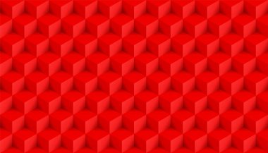 3D gerçekçi kırmızı kare desen. Medern küp doku. Geometrik simetri arka plan. Vektör çizim