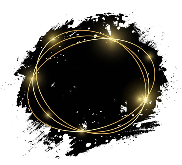 ゴールド光沢のある光るアート フレーム ホワイト バック グラウンドに分離された黒グランジ ブラシ ストロークで 招待状 カード ファッション — ストックベクタ
