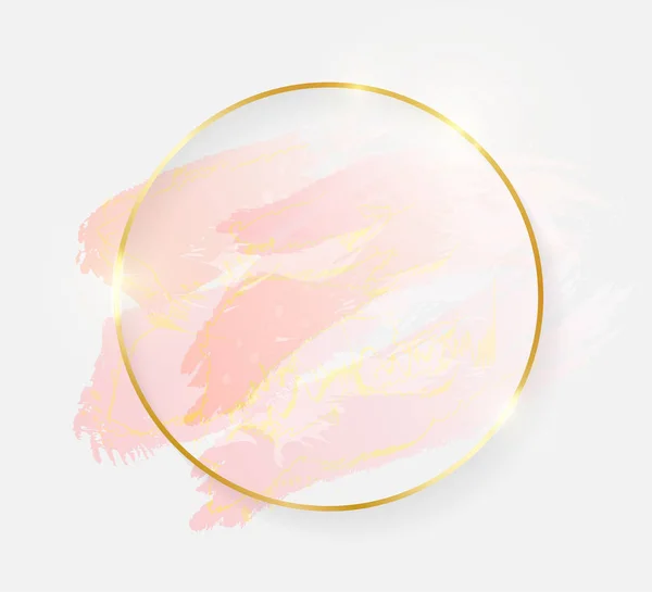 Altın parlak parlayan yuvarlak çerçeve beyaz arka plan üzerinde izole gül pastel fırça darbeleriyle. Altın lüks çizgi kenarlık davet, kartı, satış, moda, düğün, fotoğraf vb için. Vektör çizim