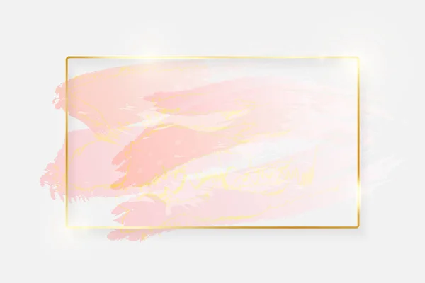 Altın parlak parlayan dikdörtgen çerçeve beyaz arka plan üzerinde izole gül pastel fırça darbeleriyle. Altın lüks çizgi kenarlık davet, kartı, satış, moda, düğün, fotoğraf vb için. Vektör çizim