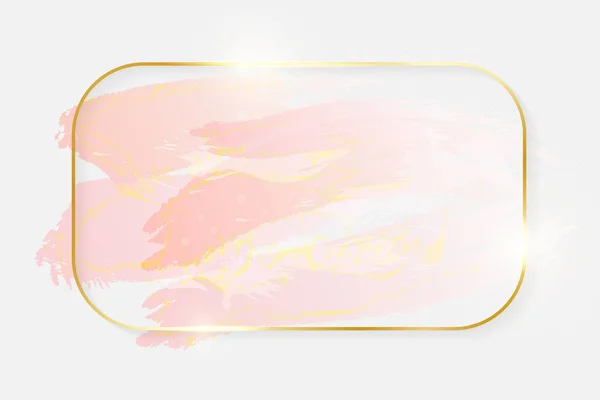 Zlaté Lesklé Zářící Obdélníkový Rámeček Růžových Pastelových Tahy Izolovaných Bílém — Stockový vektor