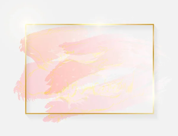 Gold Shiny Glowing Rectangle Frame Rose Pastel Brush Strokes Isolated — Stock Vector