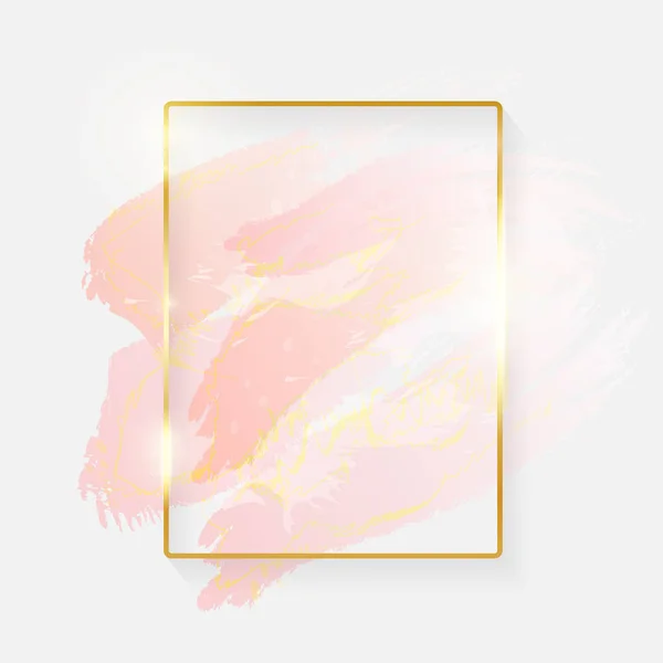 Gold Shiny Glowing Rectangle Frame Rose Pastel Brush Strokes Isolated — Stock Vector