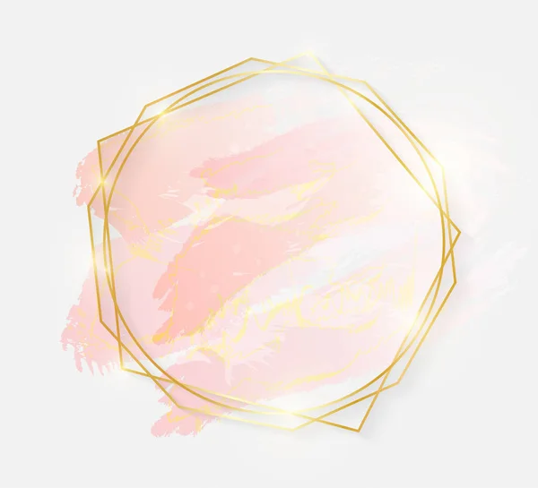 Gold Shiny Glowing Frame Rose Pastel Brush Strokes Isolated White — Stock Vector