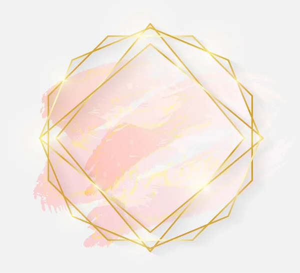 Gold Shiny Glowing Frame Rose Pastel Brush Strokes Isolated White — Stock Vector