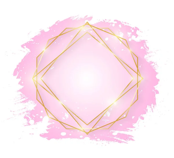 Gold Shiny Glowing Art Frame Pink Brush Strokes Isolated White — Stock Vector