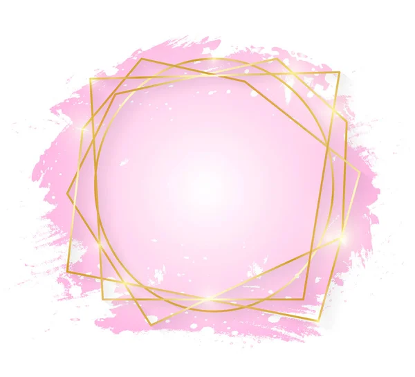 Gold Shiny Glowing Art Frame Pink Brush Strokes Isolated White — Stock Vector