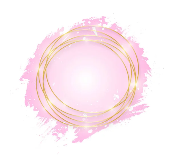 Gold Shiny Glowing Art Frame Pink Brush Strokes Isolated White — Stock Vector