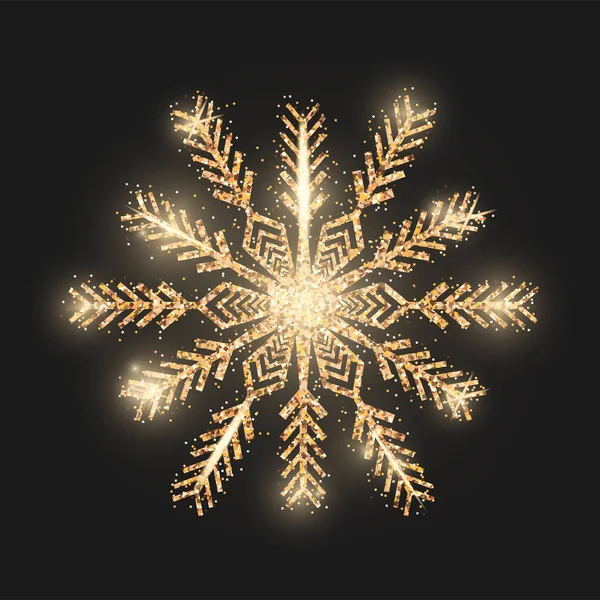 Brillo Bronce Copo Nieve Aislado Sobre Fondo Negro Navidad Año — Vector de stock