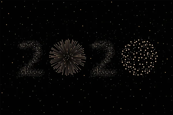 Havai fişek 2020 yeni yıl konsepti kara gece gökyüzü arkaplanı. Noel kartı. Tebrikler ya da davetiye geçmişi. Vektör illüstrasyonu