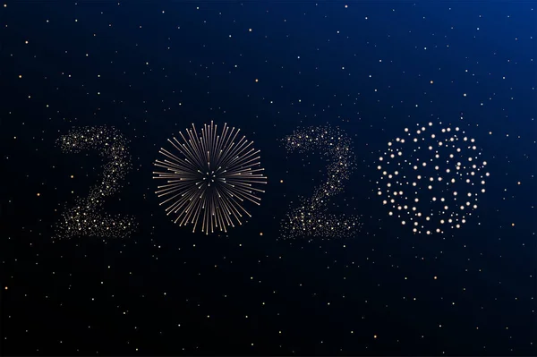 Havai fişek 2020 yeni yıl kavramı mavi gece gökyüzü arka plan üzerinde. Noel kartı. Tebrikler veya davet arka plan. Vektör çizim