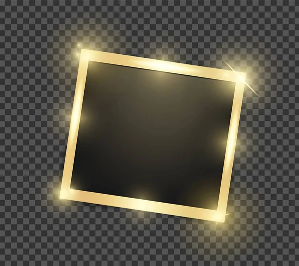 Квадратный Реалистичный Золотистый Сияющий Шаблон Рамки Тенями Изолированными Прозрачном Фоне — стоковый вектор