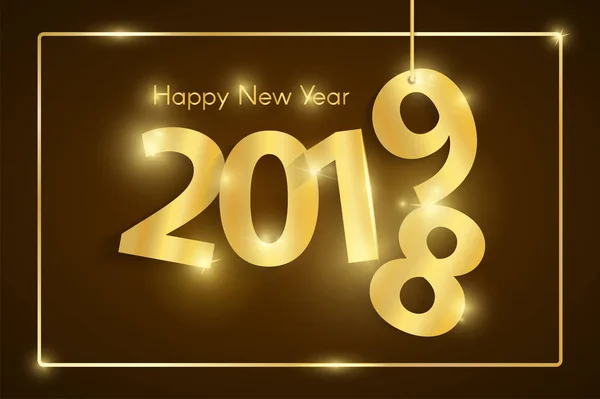Brown Happy New Year 2019 Concept Met Gouden Glanzend Papier — Stockvector