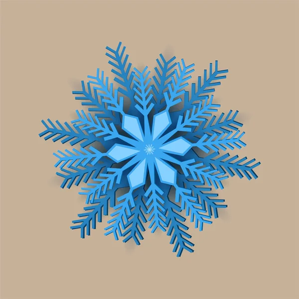 Blue Christmas Origami Snowflake Design Paper Cuted Snowflake Shadow Isolated — Stock Vector