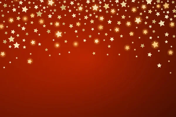 お祝い金は星紙吹雪抽象です お祝いスパーク リング ガーランド ピカピカ魔法冬赤背景 クリスマスと新年の休日金星紙吹雪 Concetp ベクトル図 — ストックベクタ