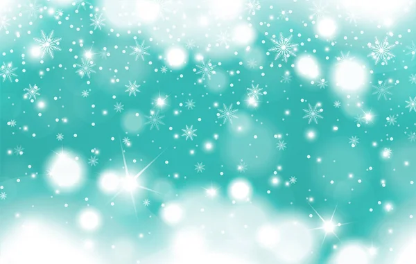 Winter Turquoise Glowing Background Falling Snow Clouds Snowflakes Christmas New — Stock Vector