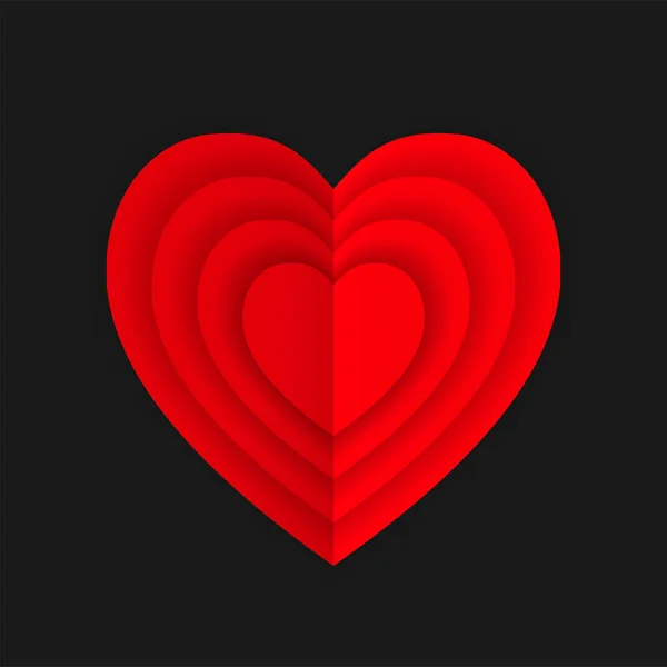 红色折纸心脏查出在黑色背景 情人节概念 温柔的设计 向量例证 — 图库矢量图片