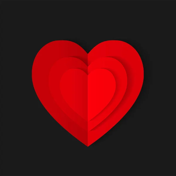 Rode Origami Papier Hart Geïsoleerd Zwarte Achtergrond Valentines Day Concept — Stockvector