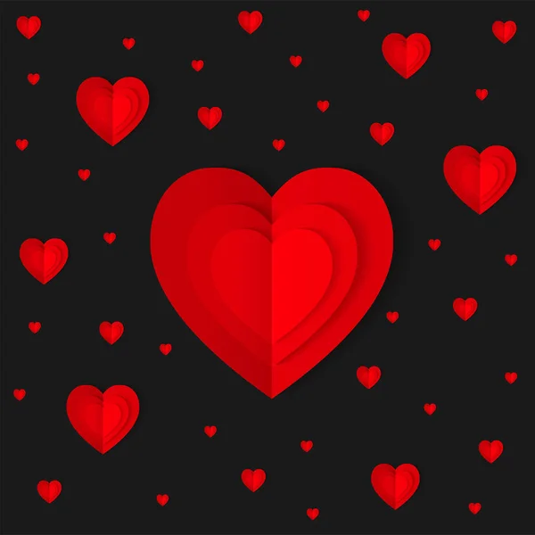 Fondo Corazones Papel Origami Rojo Negro Concepto San Valentín Amor — Archivo Imágenes Vectoriales