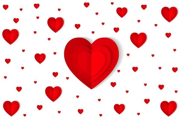 Röda Och Vita Origami Papper Hjärtan Bakgrund Alla Hjärtans Dag — Stock vektor