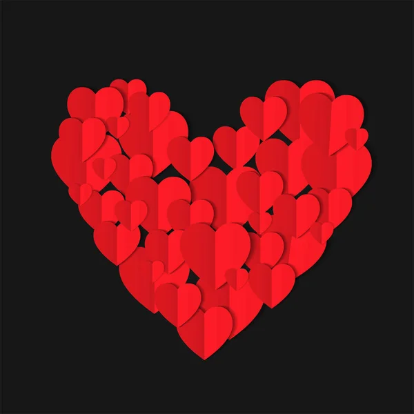 Corazones Papel Origami Rojo Aislados Sobre Fondo Negro Concepto San — Archivo Imágenes Vectoriales