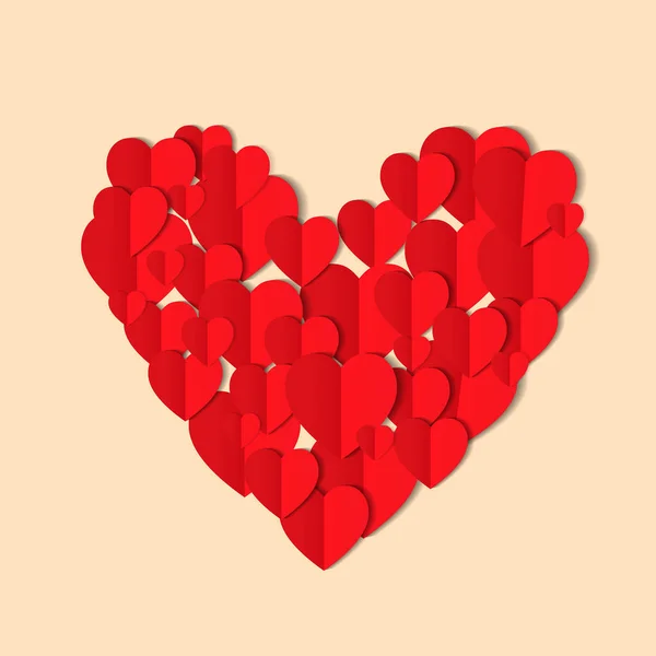 Bej Renkli Arka Plan Üzerinde Izole Kırmızı Origami Kağıt Kalpler — Stok Vektör